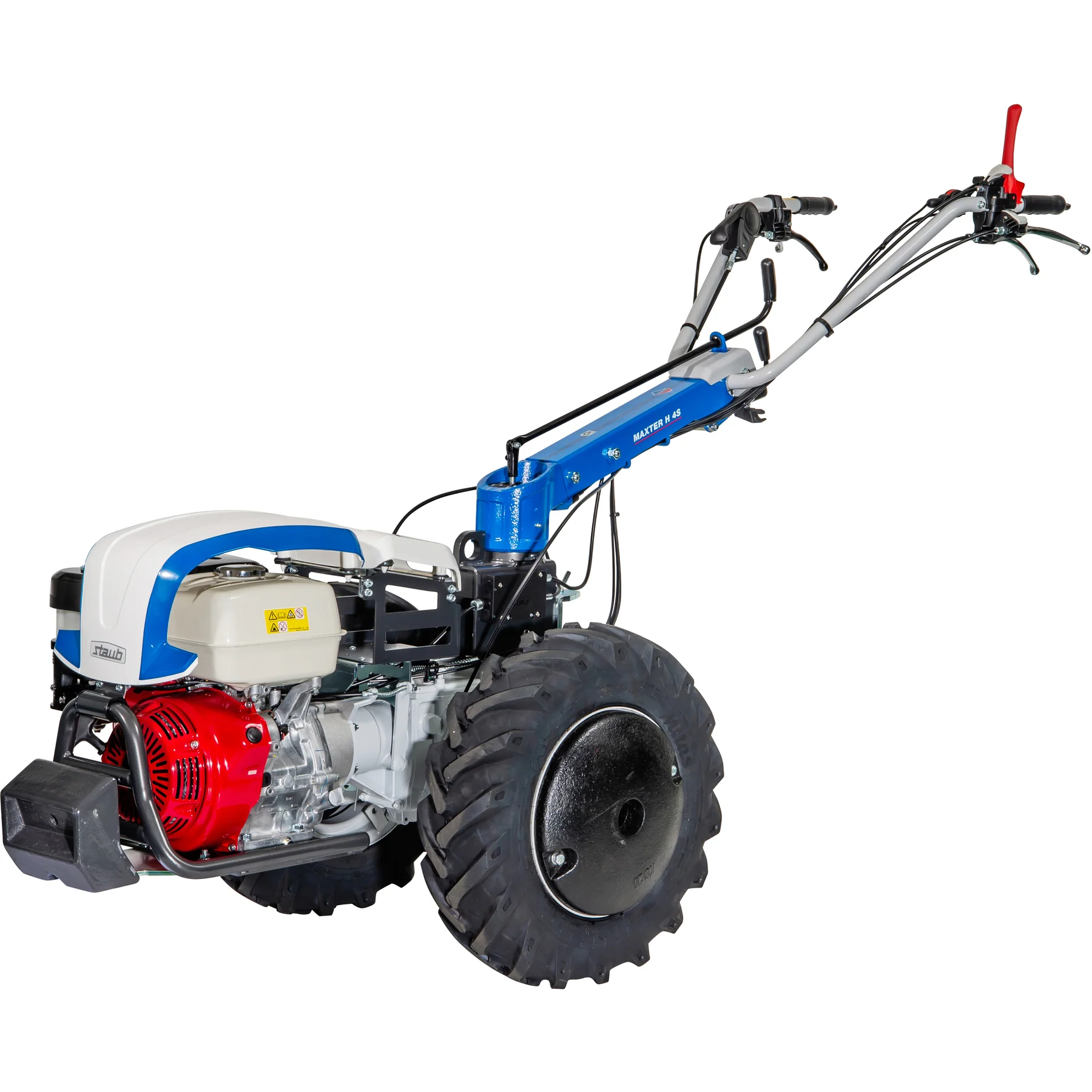 Motoculteur Staub MAXTER H4S avec moteur Honda GX 340, 2 prises de force, transmission robuste et équipements professionnels inclus.