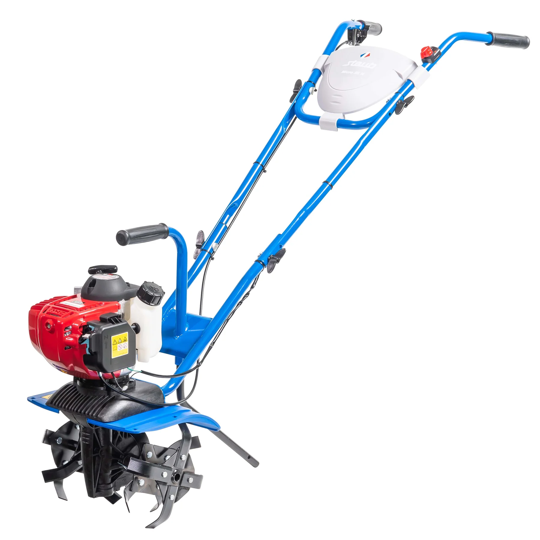 Motobineuse Staub MICRO 25 H : légère (12 kg), moteur Honda GX25, 22 cm de profondeur. Idéale pour les petits potagers et jardins urbains.