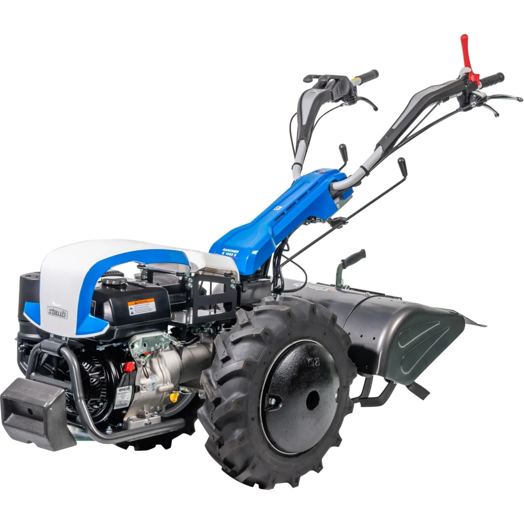 Motoculteur Staub RANCHER K1065 S avec moteur Kohler 9,6 ch, sarclofraise 80 cm, masses incluses et prise de force.
