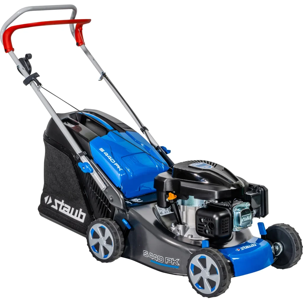 Tondeuse thermique Staub S 440 PK CONFORT PLUS, moteur Emak 139 cm³, bac 70 L, carter acier. Idéale pour jardins 800 à 1000 m².