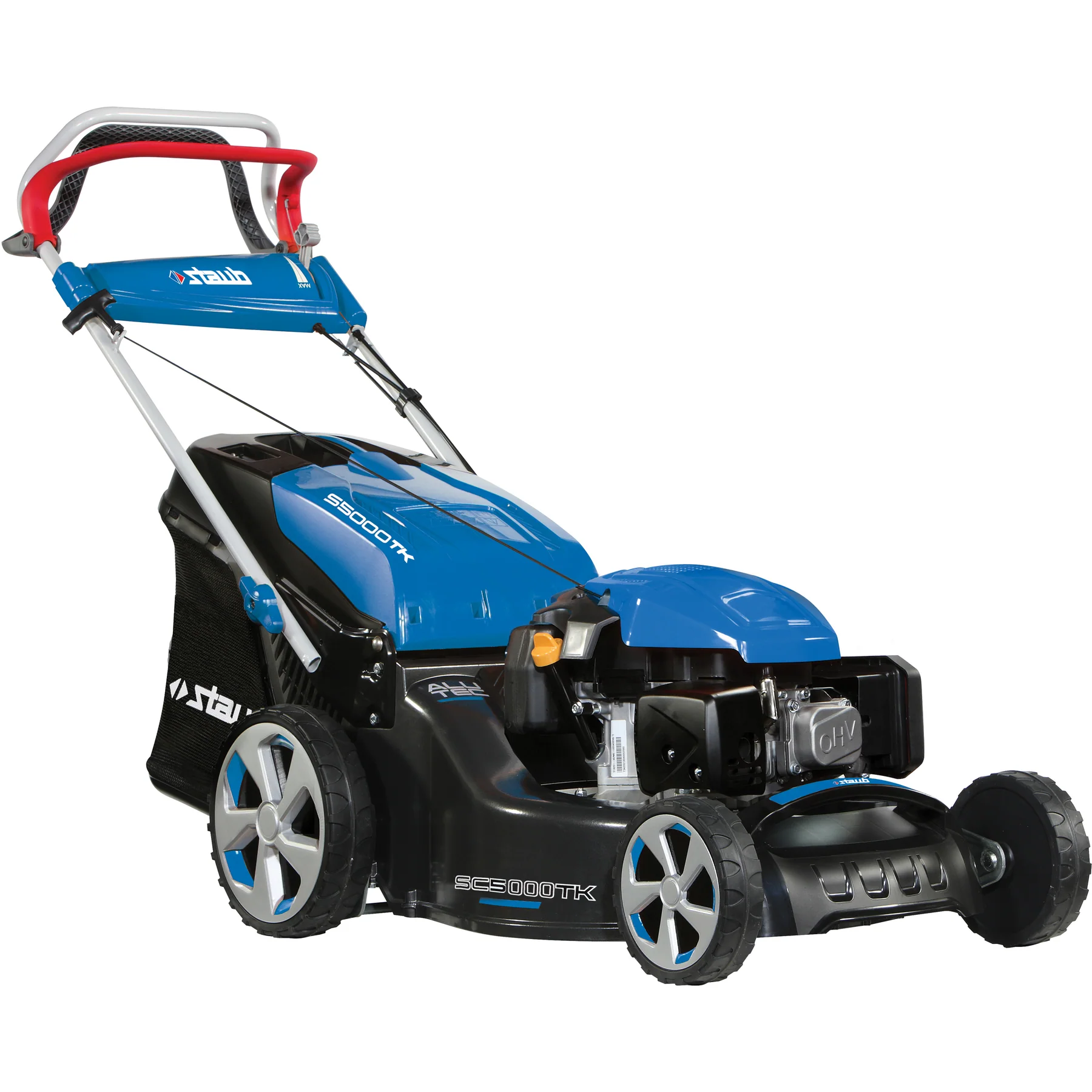 Tondeuse Staub S 5000 TK ALLROAD ALUMINIUM, carter aluminium, bac 80 L, tractée. Idéale grandes surfaces jusqu’à 2400 m².