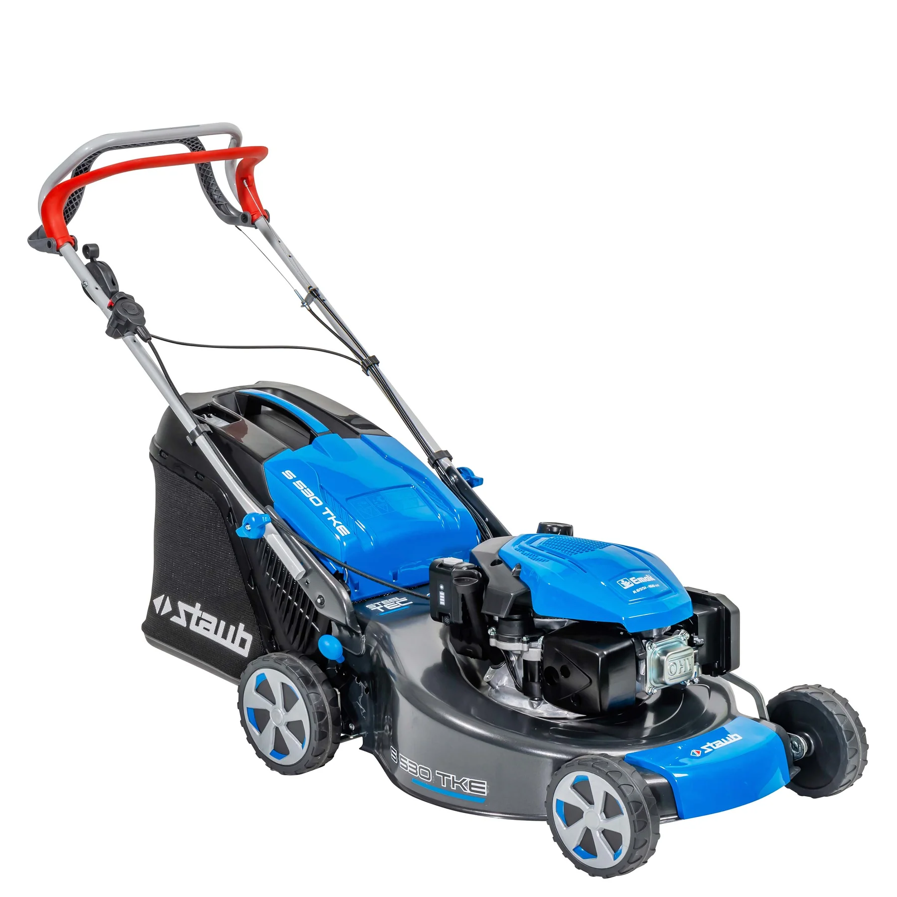 Tondeuse Staub S 530 TKE CONFORT PLUS, démarrage électrique, moteur Emak, coupe 51 cm, tractée. Idéale jusqu’à 2000 m².