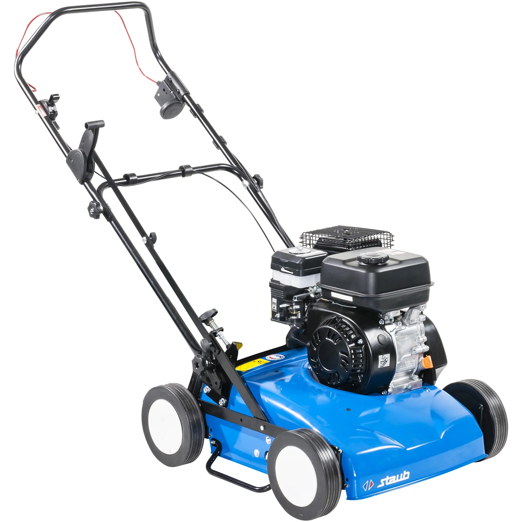 Scarificateur thermique Staub SC 382 R, moteur RATO 179 cm³, carter acier, réglage précis. Idéal pour grandes pelouses jusqu’à 1500 m².