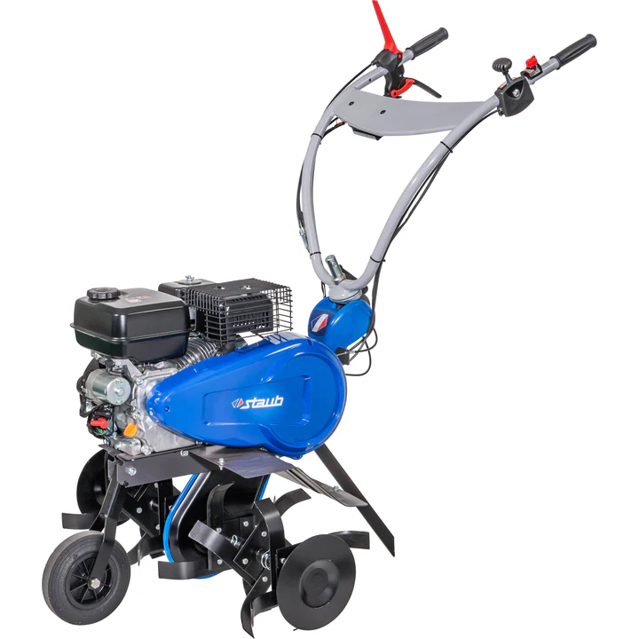 Motobineuse Staub ST 2966 DE : puissante, 40–80 cm, 32 cm de profondeur, démarrage électrique, idéale jusqu’à 1000 m². Maniable et polyvalente.