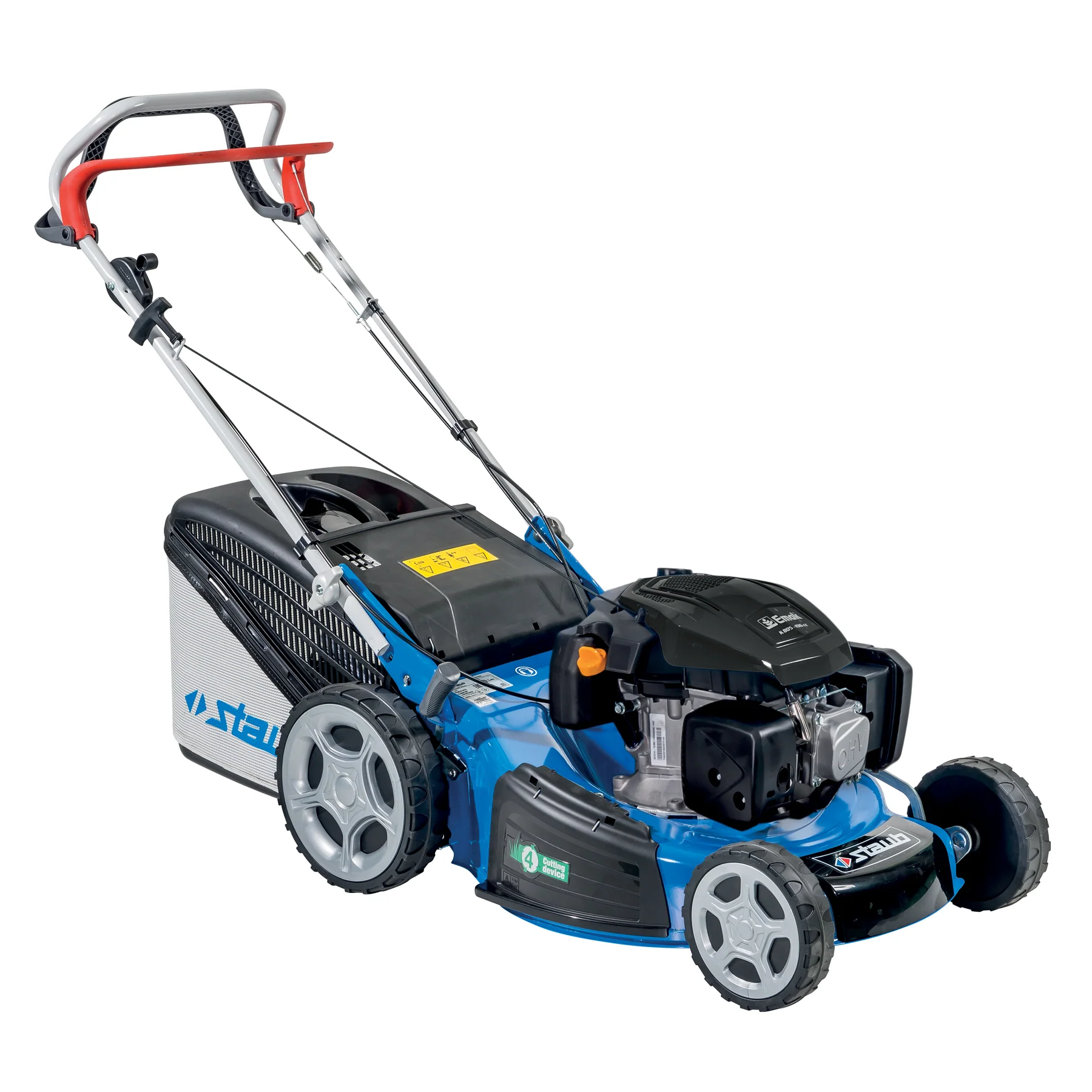 Tondeuse Staub SV 500 TK ALLROAD PLUS 4, moteur Emak 166 cm³, tractée, 4 en 1. Idéale terrains irréguliers jusqu’à 1800 m².