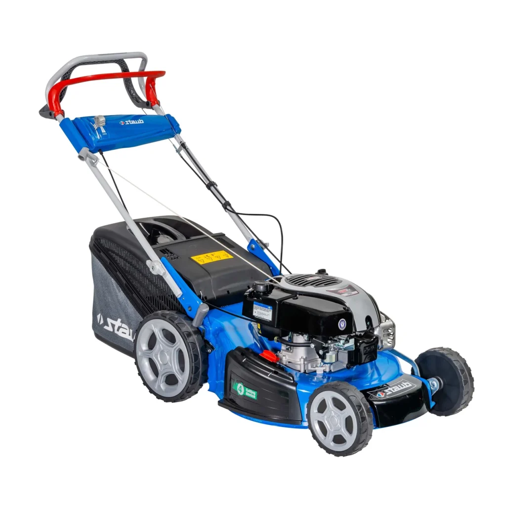 Tondeuse Staub SV 530 TBD ALLROAD PLUS 4, moteur Briggs & Stratton 750 EX, coupe 51 cm, tractée. Idéale jusqu’à 2000 m².