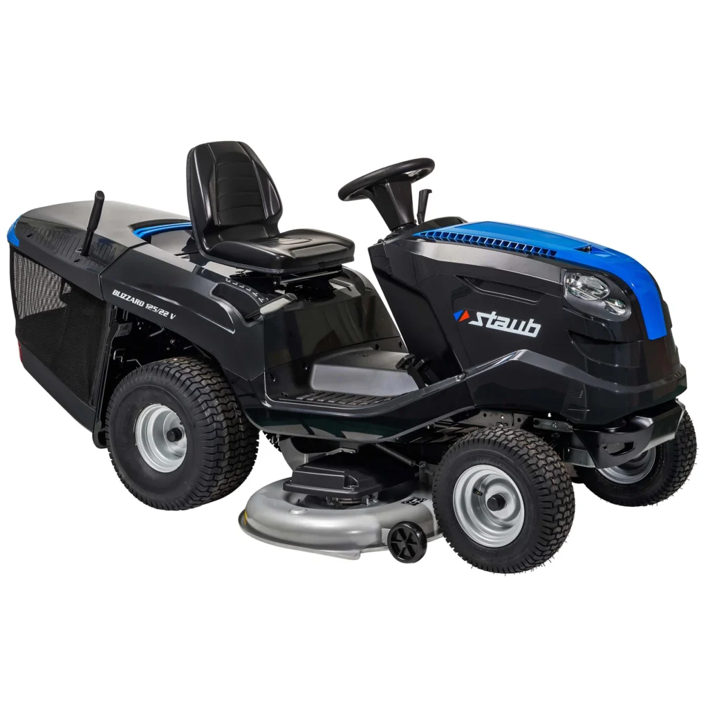 Autoportée Staub BLIZZARD 125 / 22 V, moteur Briggs & Stratton V-Twin 656 cm³, coupe 125 cm, bac 310 L, mulching de série, idéale jusqu’à 7 000 m².