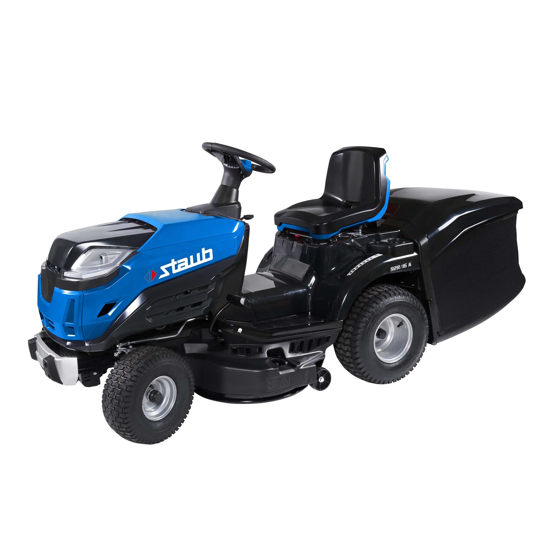 Autoportée Staub RAFALE 92 R / 16 K, moteur Emak 452 cm³, transmission hydrostatique, coupe 92 cm, bac 300 L, idéal jusqu’à 5000 m².