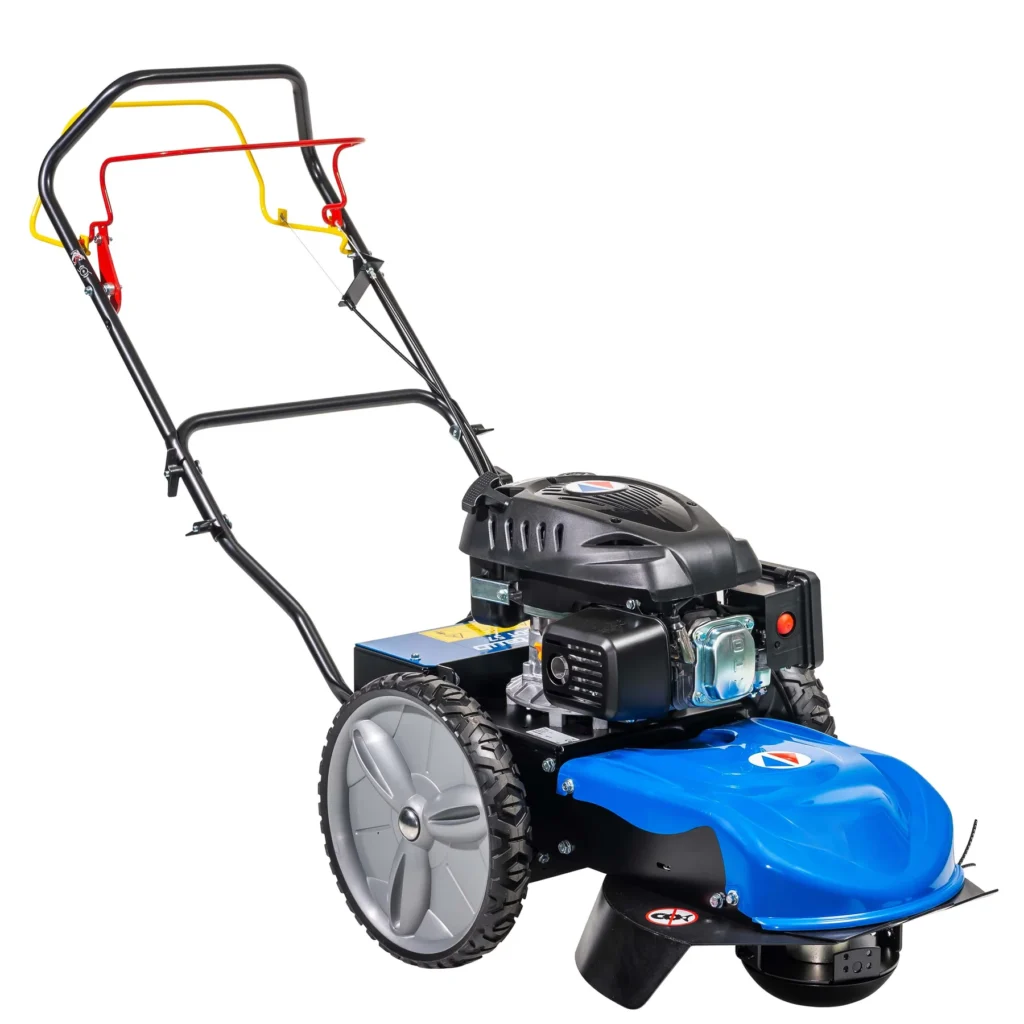 Débroussailleuse à roues Staub SDT 57, fil 4,2 mm, herbes hautes, pentes 20 %, surface jusqu’à 2000 m², guidon réglable et repliable.