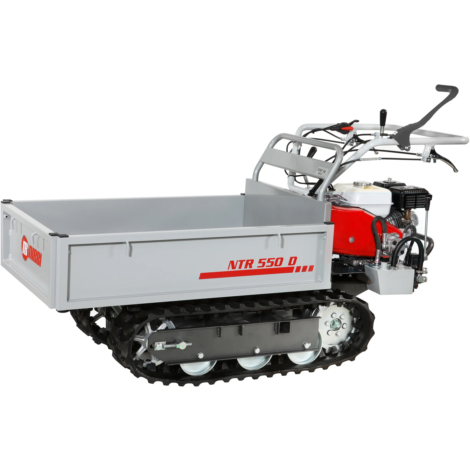 Transporteur NTR 550 D avec moteur HONDA, benne hydraulique 550 kg et chenilles larges pour terrains accidentés
