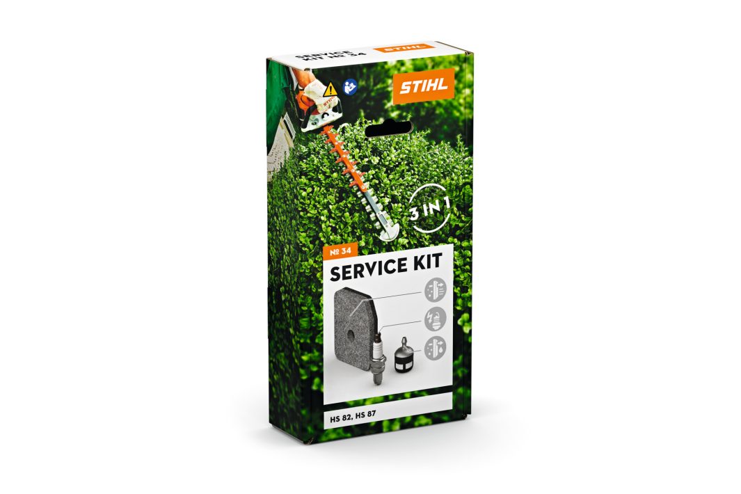 Service Kit N°34 STIHL avec filtre à air, bougie et crépine pour entretien des taille-haies thermiques HS 82 et HS 87