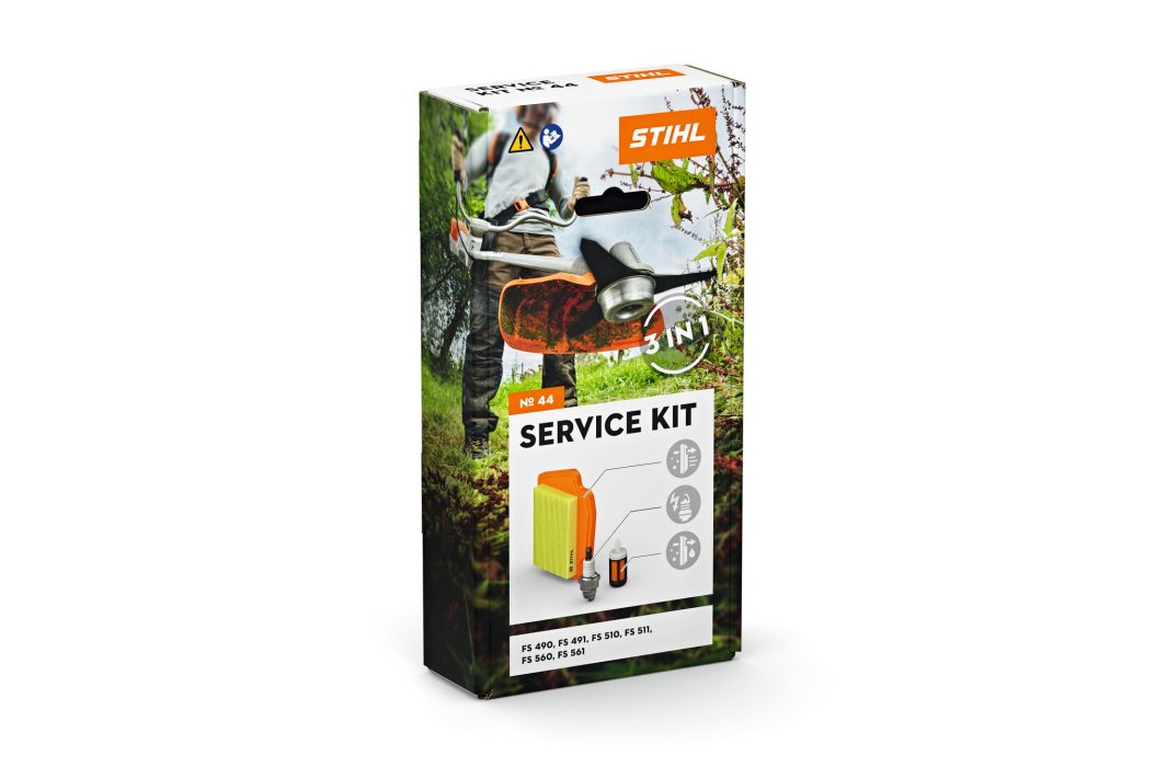Service Kit N°44 STIHL avec filtre à air papier, bougie et crépine pour l’entretien des débroussailleuses professionnelles