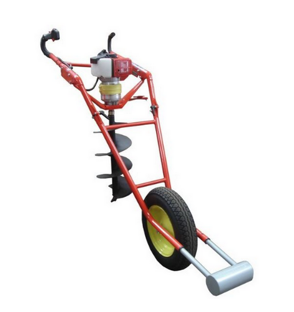 Tarière PF420 PFLANZFUCHS moteur 55 cc réducteur 2 vitesses châssis brouette