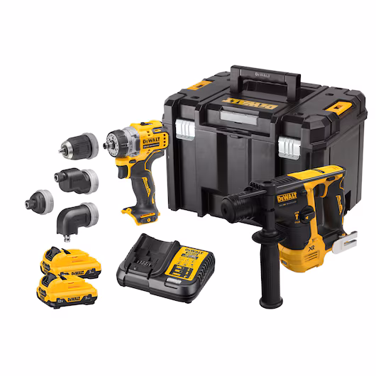 Kit 2 outils brushless DEWALT DCK2101 Pack 12V XR perceuse DCD703 têtes multiples perforateur SDS-plus DCH072
