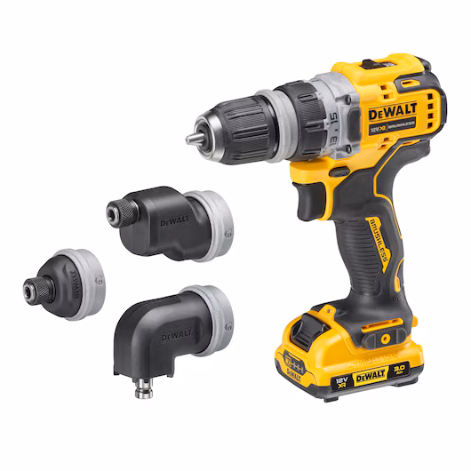 Perceuse-visseuse têtes multiples DEWALT DCD703 Pack 12V XR 4 têtes interchangeables 107 mm brushless