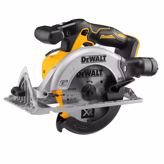 Scie circulaire brushless DEWALT DCS565N 18V XR lame 165 mm coupe 55 mm biseau 50° semelle aluminium AirLock