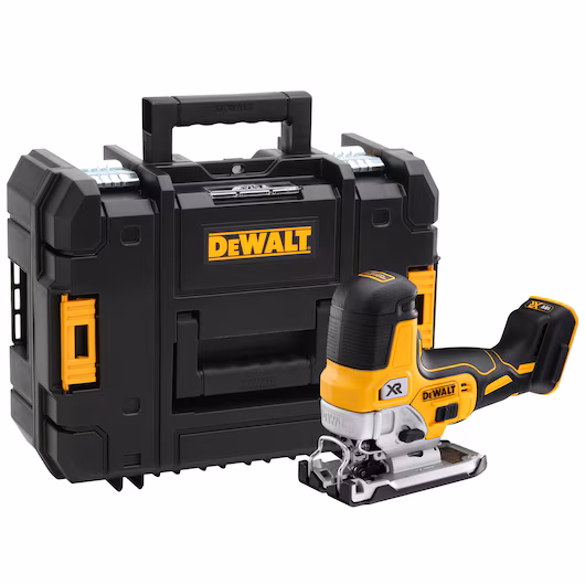 Scie sauteuse brushless DEWALT DCS335N 18V XR prise corps mouvement pendulaire 4 positions semelle 45° AirLock