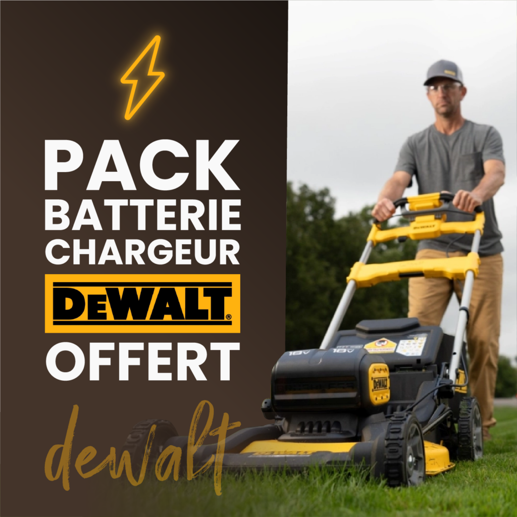 Bannière promotionnelle lancement DEWALT, batterie et chargeur offerts pour l'achat d'un produit éligible, Jabot.fr