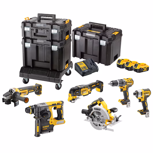 Kit 6 outils brushless DEWALT DCK685P3T 18V XR DCD796 DCF887 DCS335 DCS570 DCH273 DCG405 3 batteries 5Ah 2 coffrets TSTAK
