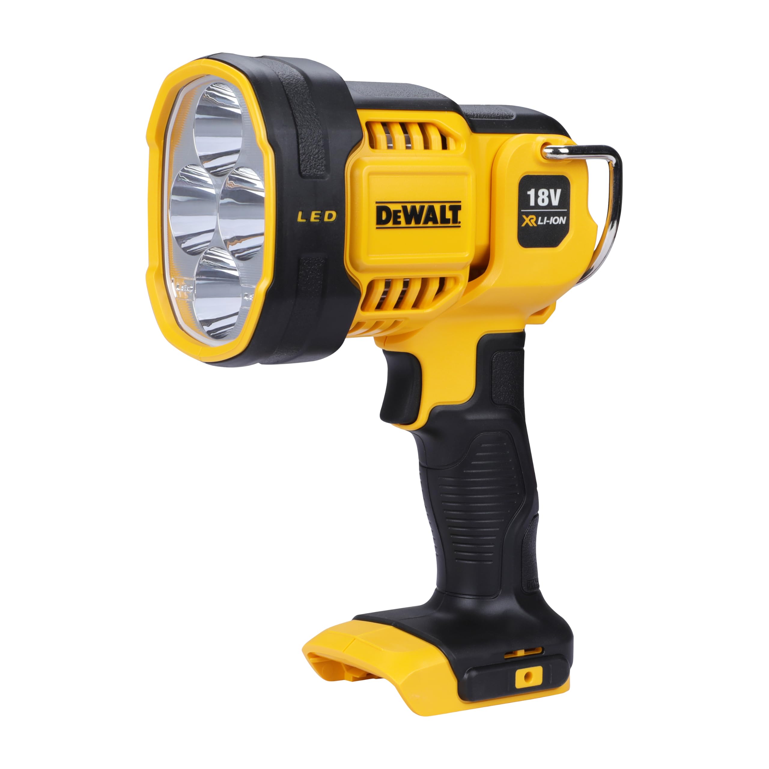 Lampe LED chantier DEWALT DCL043 18V XR 1000 lumens 2 réglages tête pivotante mousqueton 10 heures autonomie lentille surmoulée