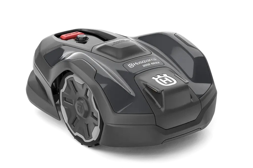 Robot tondeuse HUSQVARNA Automower 305E NERA sans câble 900m2 technologie EdgeCut satellite EPOS motifs personnalisables