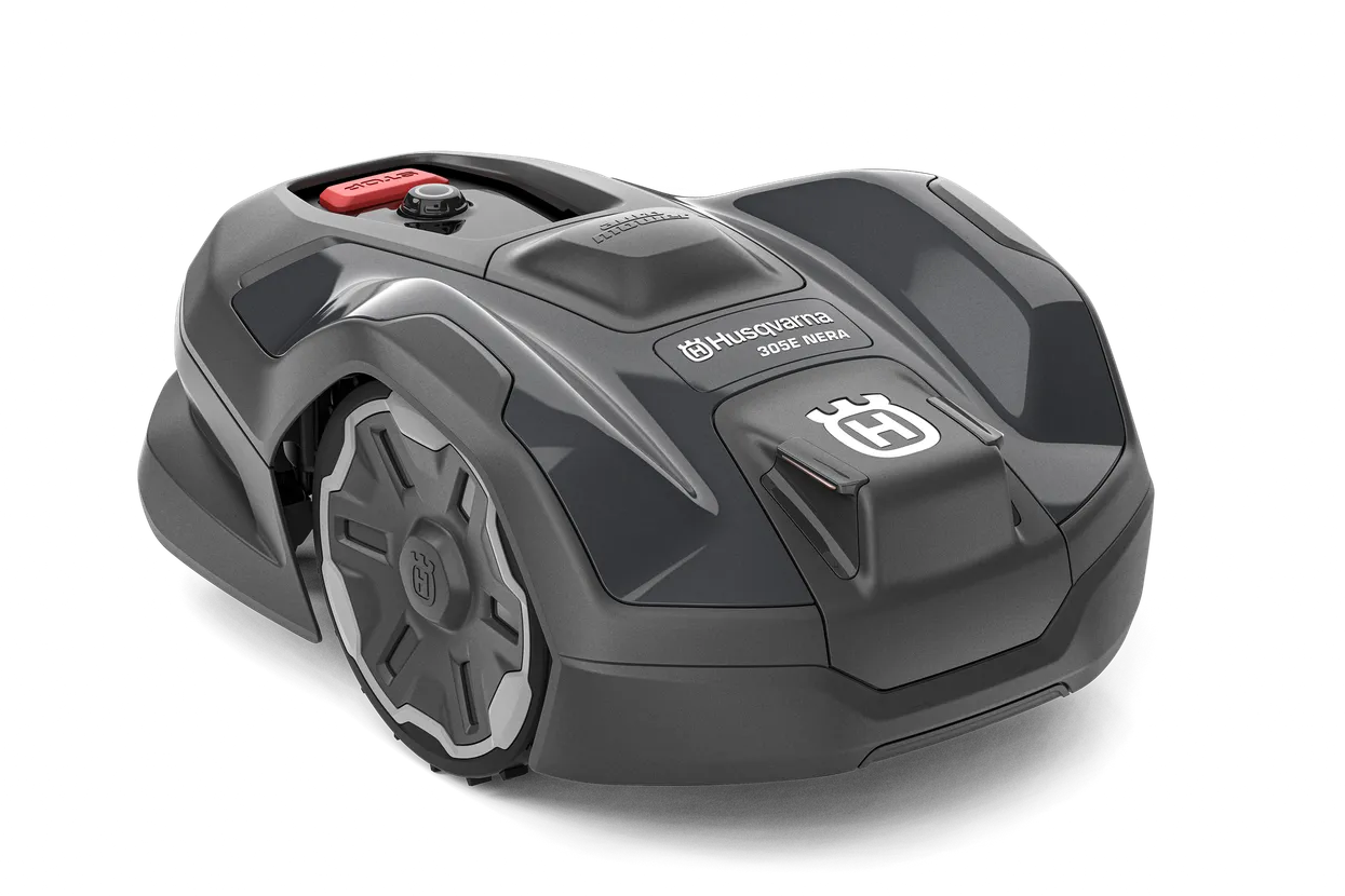 Robot tondeuse HUSQVARNA Automower 305E NERA sans câble 900m2 technologie EdgeCut satellite EPOS motifs personnalisables