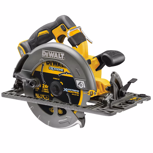 Scie circulaire brushless DEWALT DCS579 54V XR FLEXVOLT 190 mm rail guidage 61 mm 90° 43 mm 45° +47% puissance DCS576 Airlock 3,7 kg