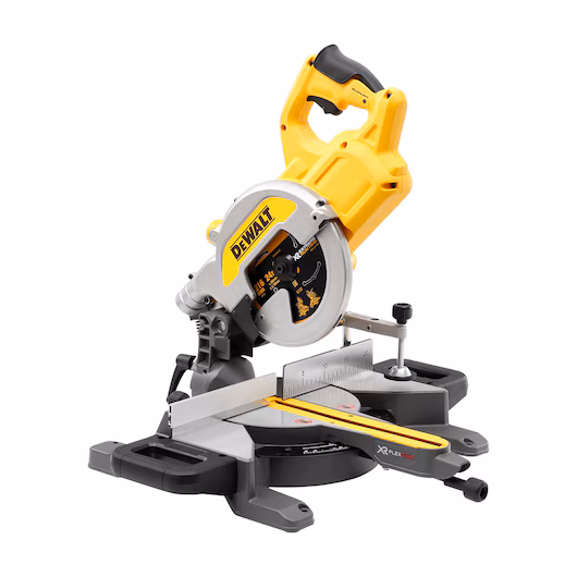Scie à onglets radiale brushless DEWALT DCS777 54V XR FLEXVOLT 216 mm 270x60 mm 222 coupes charge XPS Shadowline AirLock 15 kg