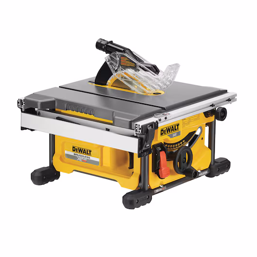 Scie à table brushless DEWALT DCS7485 54V XR FLEXVOLT 210 mm 92 m OSB charge 65 mm coupe refente 610 mm table fonte arceau acier 21,5 kg