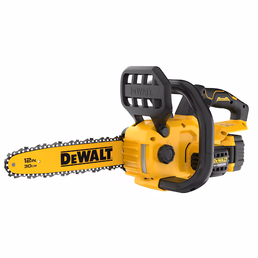 Tronçonneuse brushless DEWALT DCMCS565 18V XR guide 30 cm coupe 25 cm 100 coupes charge frein chaîne 1 seconde griffes tronçonnage