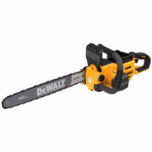 Tronçonneuse brushless DEWALT DCMCS575 54V XR FLEXVOLT guide 50 cm harnais graissage automatique poignée supérieure version nue ou pack 9Ah