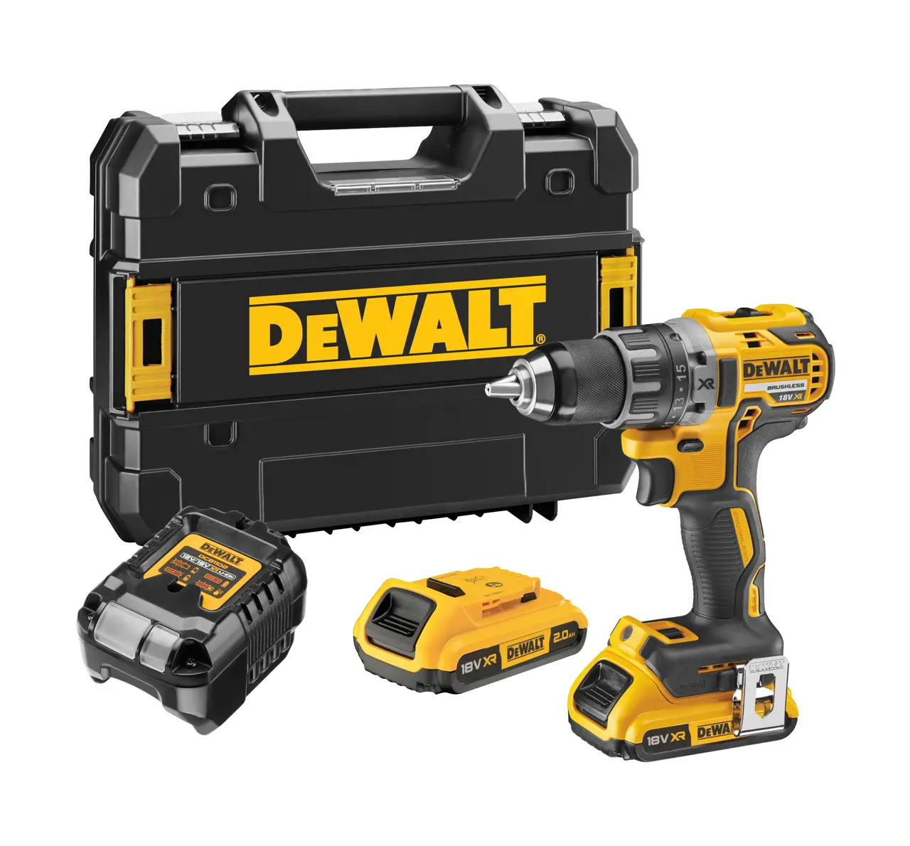 Perceuse-visseuse DEWALT DCD791 18V XR brushless 2 vitesses mandrin 13 mm 1,3 kg coffret TSTAK 2 batteries chargeur multi-voltage