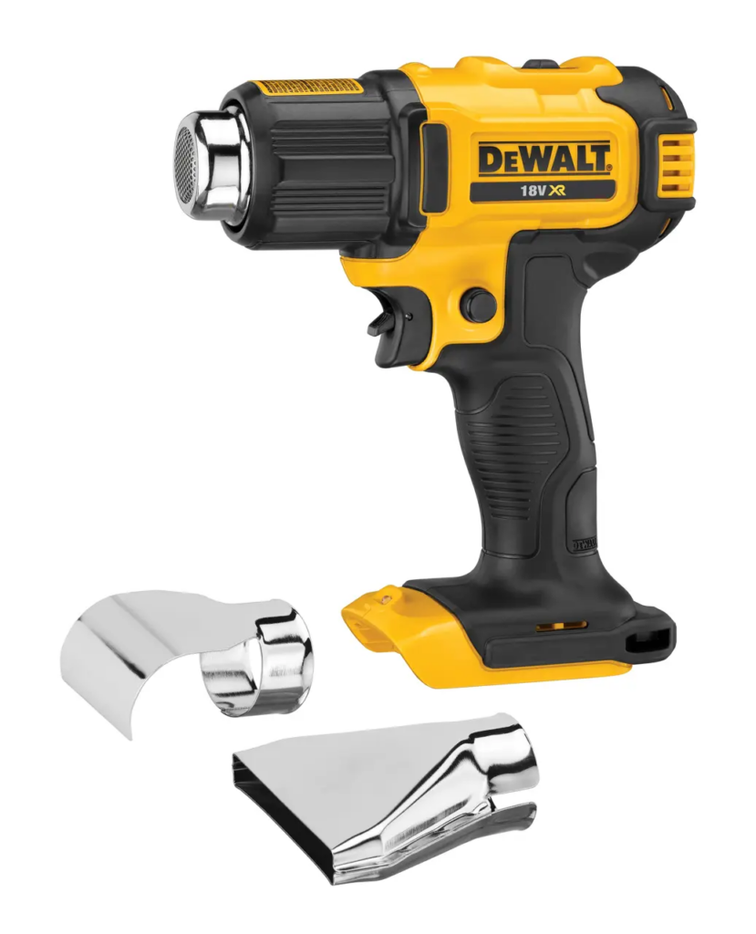 Décapeur thermique sans fil DEWALT DCE530N XR 18V 530°C 2 températures verrouillage LED embout réflecteur surface 0,77 kg